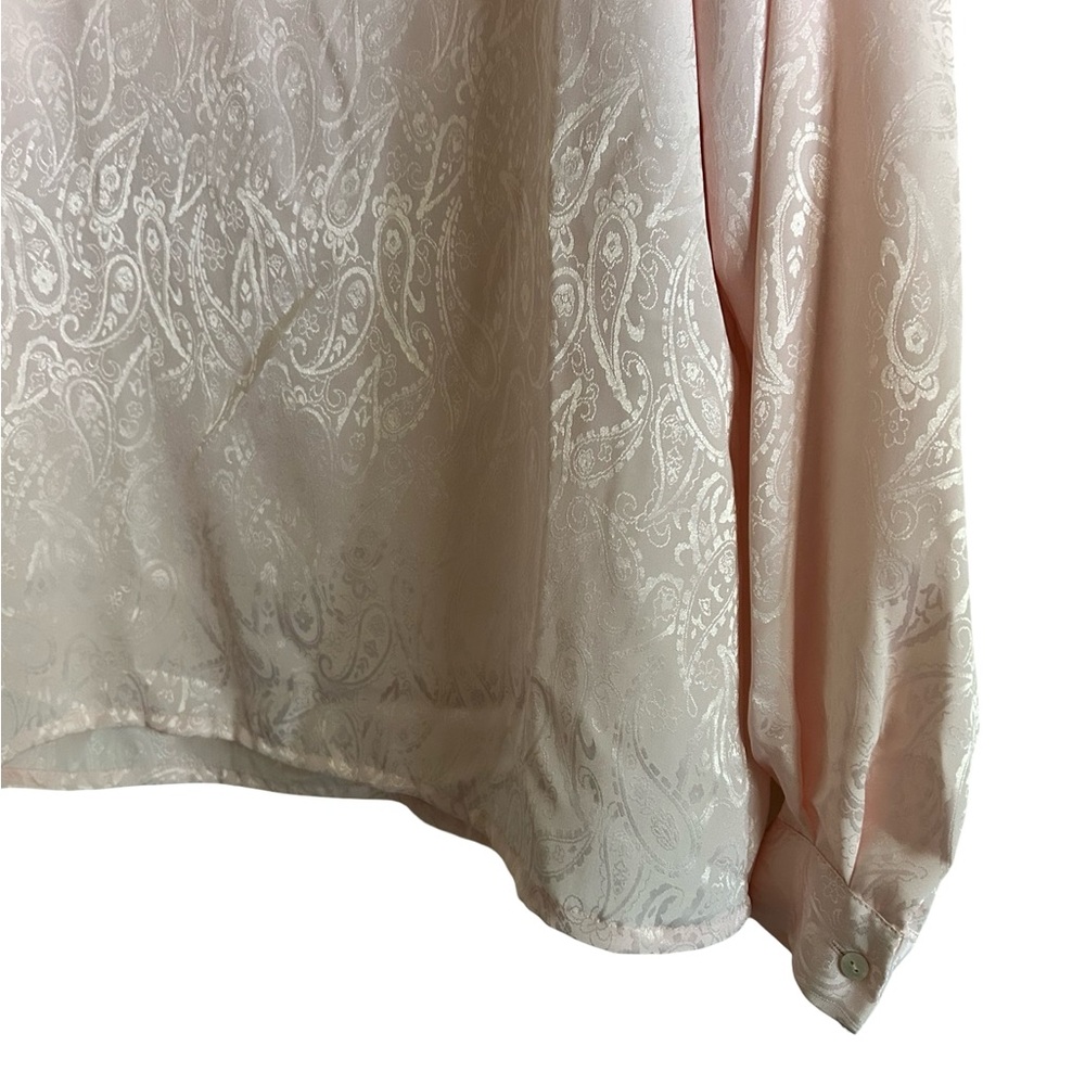 Vtg 1980’s New Edition Pink Silky Secretary Victorian Paisley Lace Blouse Sz 14 - Picture 8 of 10